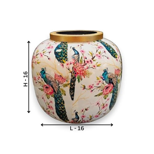 The Artage Metal Decorative Flower Vase with Peacock Design|Floral Print Tabletop Pot for Home Decor| Meena Work Vase for Living Room, Center Table|Festival Gift Indian Art Showpiece (Peacock Orchard) - Image 3