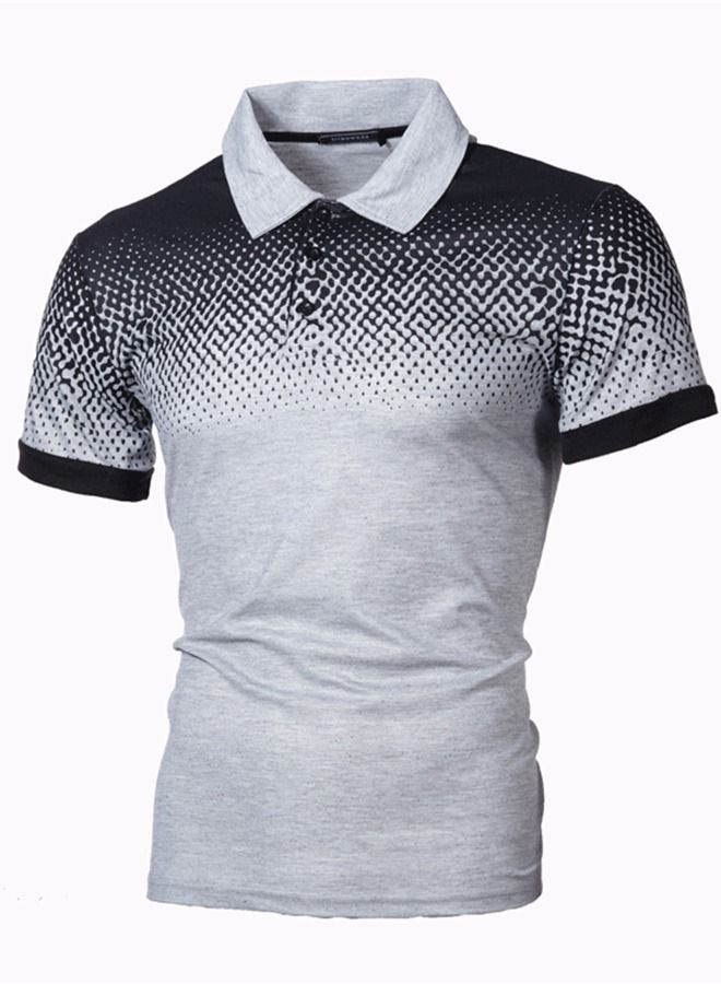 Loquat Men's Gradual Color 3D Printing Slim Fitting Polo Shirt  - Image 1
