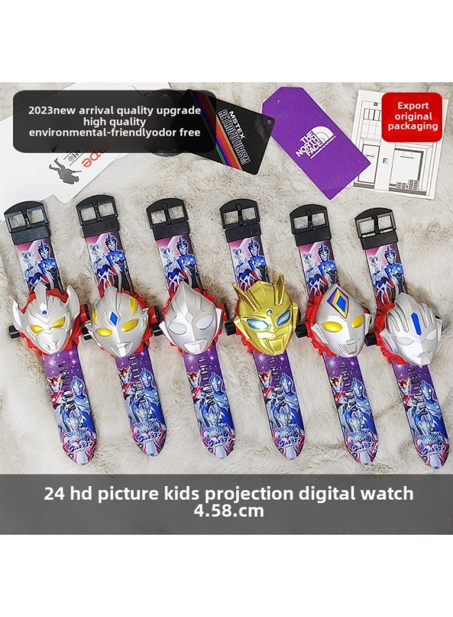 Ultraman Projection Watch Degas Children's Edition Electronic Cello Belia Luminous Boys Kindergarten Children's Day Toy-Color:Gold Saero Projection Watch (24 Pictures Can Tell The Time)-Specifications:Opp Bag  - Image 2