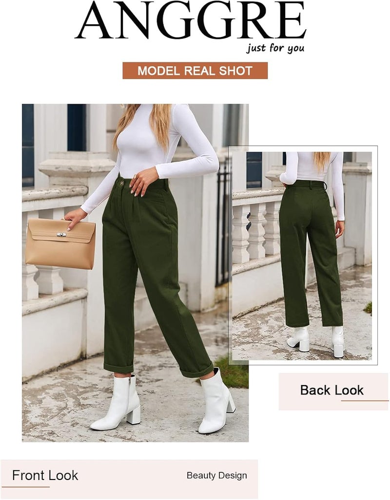 klarako Womens Casual High Waisted Corduroy Straight Leg Pants Loose Comfy Trousers with Pockets - Image 4
