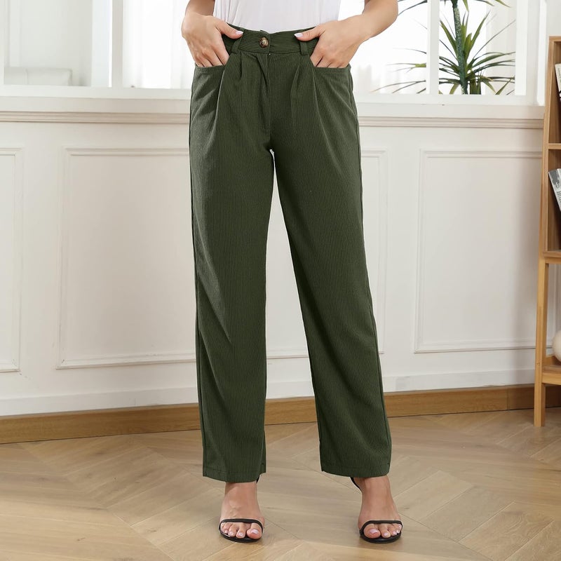 klarako Womens Casual High Waisted Corduroy Straight Leg Pants Loose Comfy Trousers with Pockets - Image 2