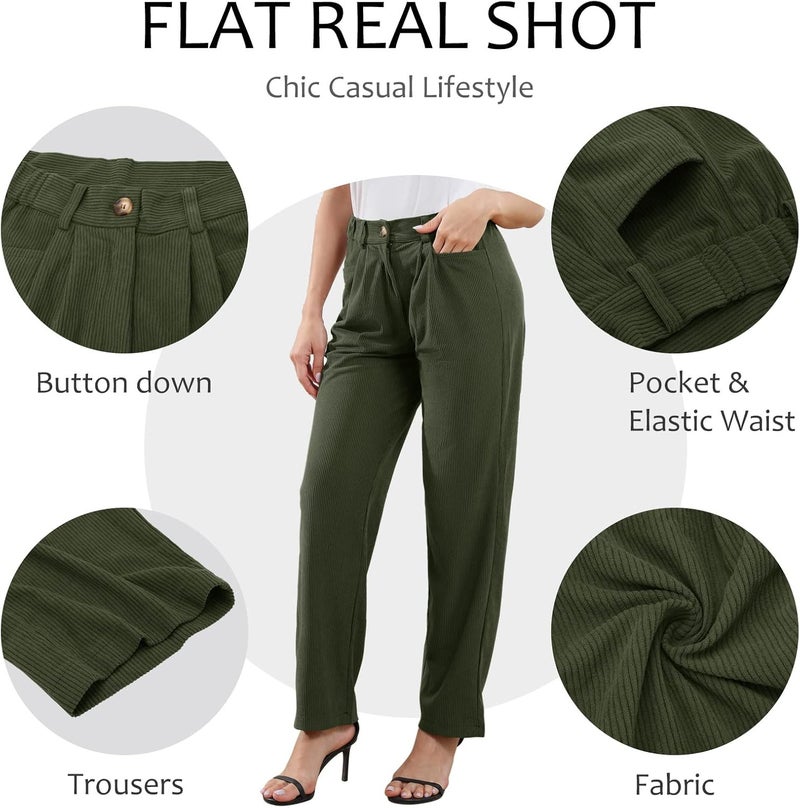 klarako Womens Casual High Waisted Corduroy Straight Leg Pants Loose Comfy Trousers with Pockets - Image 5