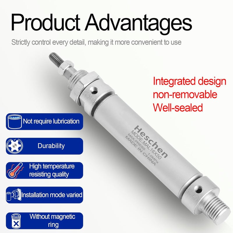 Heschen Pneumatic Slim Air Cylinder, MAL 16-50, M5 Port, 16mm Bore, 50mm Stroke, Double Acting - Image 5