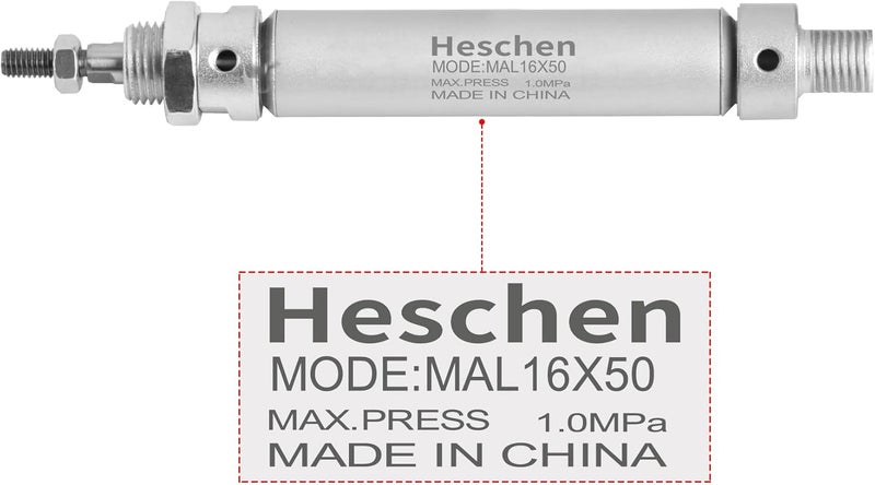 Heschen Pneumatic Slim Air Cylinder, MAL 16-50, M5 Port, 16mm Bore, 50mm Stroke, Double Acting - Image 4