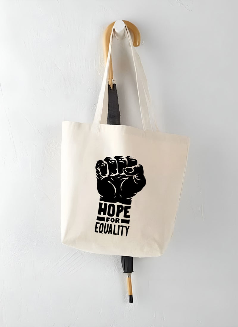 Spoil Your Wall Hope For Equality Quotes Tote Bag, Natural Shopping Bag, 38x42cm Reusable Jute Bag by Spoil Your Wall  - Image 3