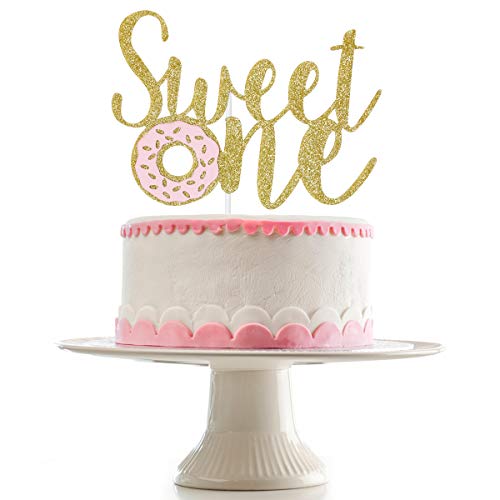LeeSky Gold Sweet Donut One Cake Topper Sweet Donut One 1st Birthday Cake Topper for Donut 1st Themed Birthday Party Cake Supplies - Image 1