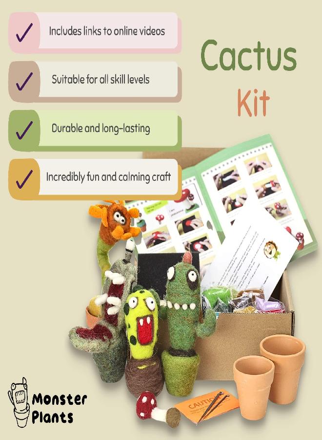 Woolbuddy Needle Felting Kit Cactus, Felting Kit for Beginner Adults Includes 4 Felting Needles, Needle Felting Wool, Felting Foam Pad, 2 Clay Pots and Photo Instructions, DIY Crafts - Image 1