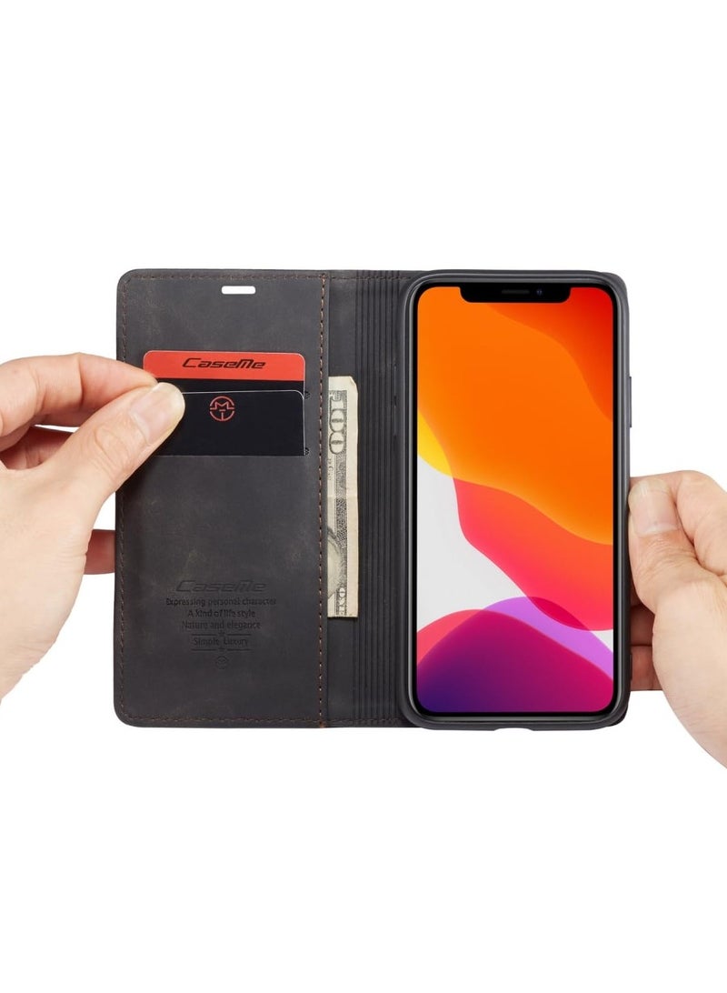 CaseMe Phone Case Luxury PU Leather Design 013 Flip Cover Card Slot Holder Cover For IPhone 11 (Black)  - Image 2