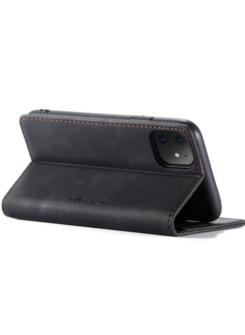 CaseMe Phone Case Luxury PU Leather Design 013 Flip Cover Card Slot Holder Cover For IPhone 11 (Black)  - Image 3