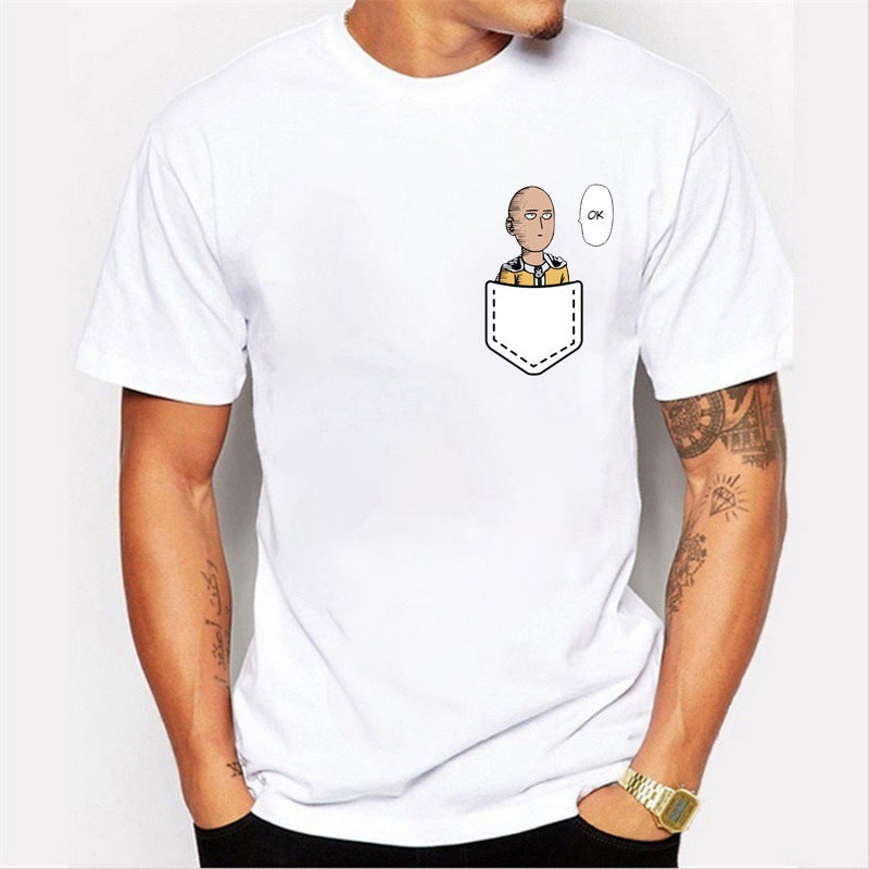 1049 Anime One Punch Superman Fashion Printed Men's T-Shirt Cross-border wish Hot Selling Trendy Men's Short-sleeved Base Shirt - Image 1