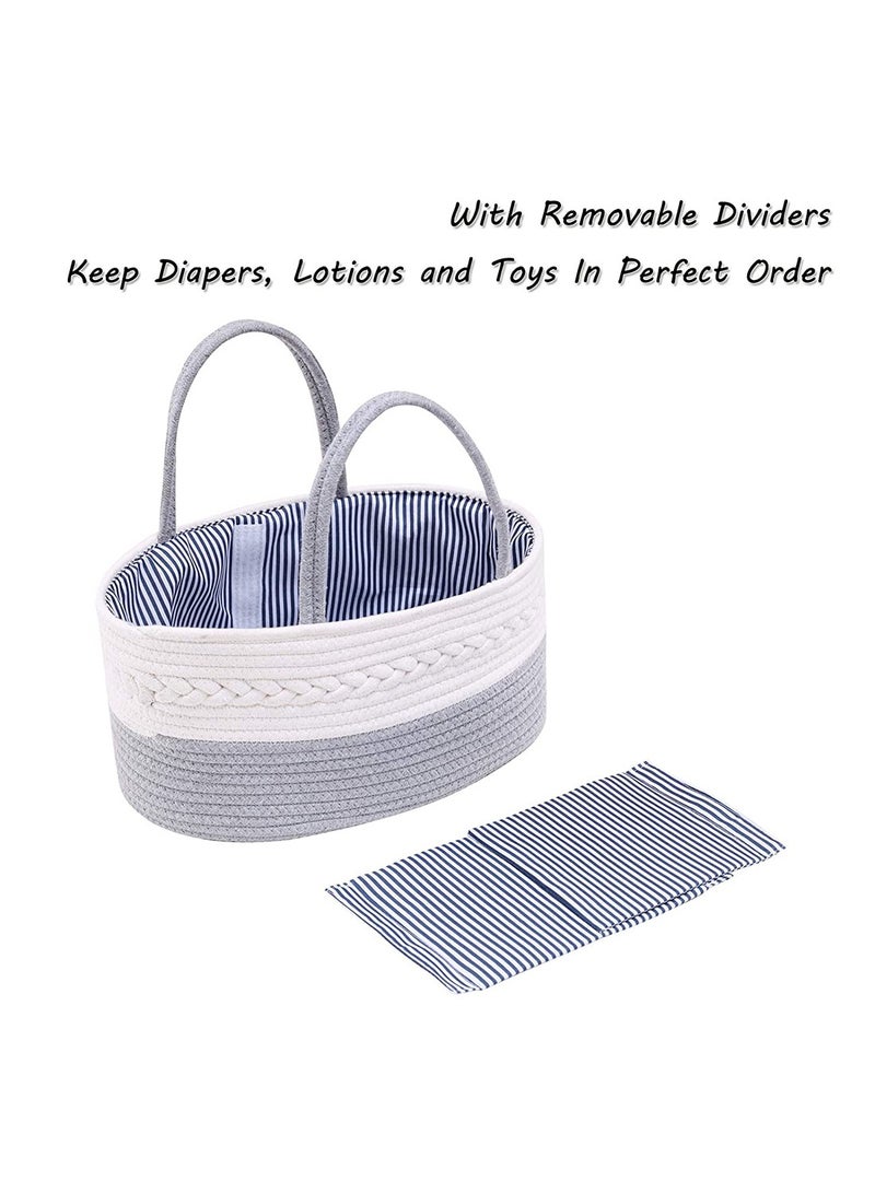 Diaper Caddy Organizer,Large Cotton Rope Nursery Baby Basket, Changing Table Organizer for Baby Diaper Storage, Foldable And Portable Storage Basket, Nursery Storage, Newborn Baby Must Have Items, Toy Books Storage Gift Basket,3 Compartments  - Image 5
