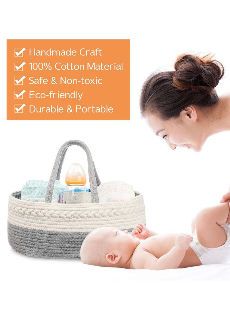 Diaper Caddy Organizer,Large Cotton Rope Nursery Baby Basket, Changing Table Organizer for Baby Diaper Storage, Foldable And Portable Storage Basket, Nursery Storage, Newborn Baby Must Have Items, Toy Books Storage Gift Basket,3 Compartments  - Image 4