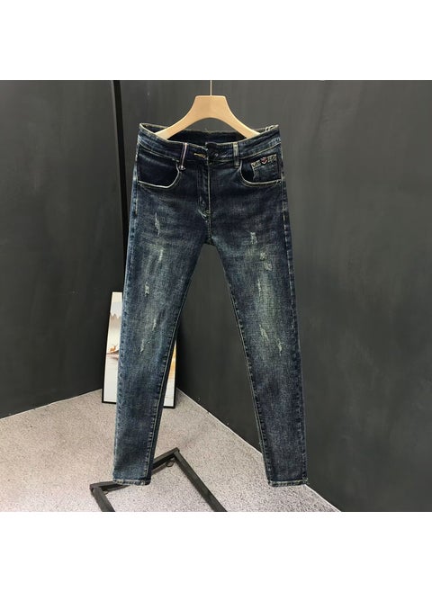 Slim Fit Stretch Jeans for Men Spring Summer 7706 [cat whiskers] blue
