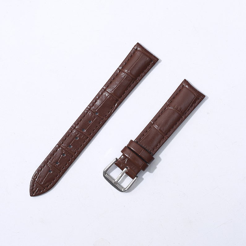 Generic Durable Watch Accessories E dark brown cowhide-slub-silver pin buckle