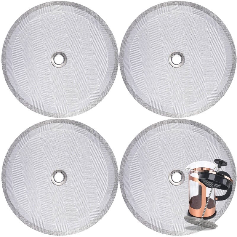 4 Pieces Attsky French Press Filter 4 Inch Stainless Steel Mesh Screen and Replacement Parts for French Press Coffee Maker