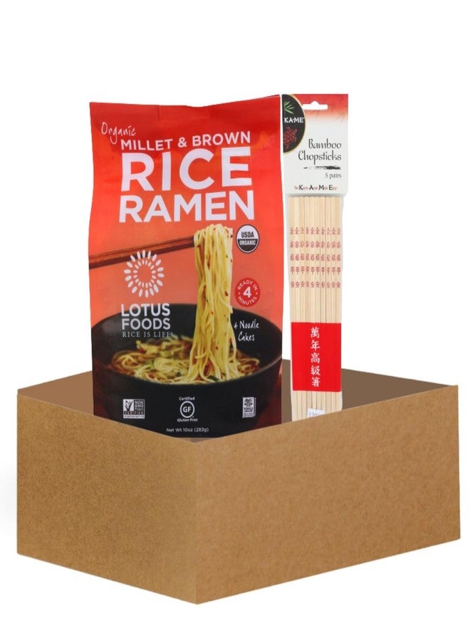 GROVE Gluten Ramen Noodles - Lotus Foods Organic Millet and Brown Rice-Ramen Noodles Bundle with Bamboo Chop Stck Pair - Gluten organic made with whole grains for quick and easy meals - Gift Set (2 Items) - Image 2