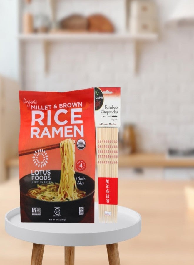 GROVE Gluten Ramen Noodles - Lotus Foods Organic Millet and Brown Rice-Ramen Noodles Bundle with Bamboo Chop Stck Pair - Gluten organic made with whole grains for quick and easy meals - Gift Set (2 Items) - Image 4
