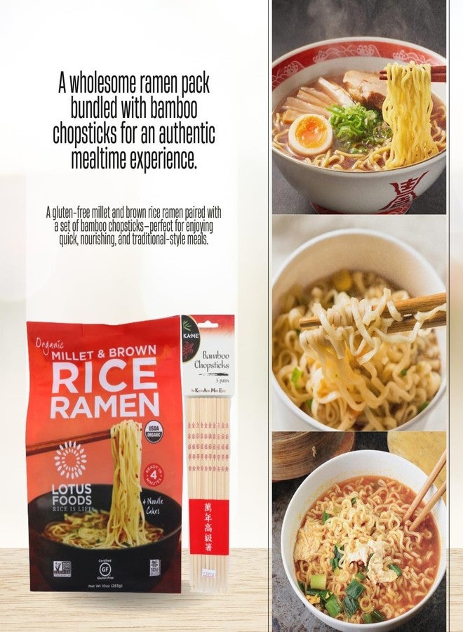 GROVE Gluten Ramen Noodles - Lotus Foods Organic Millet and Brown Rice-Ramen Noodles Bundle with Bamboo Chop Stck Pair - Gluten organic made with whole grains for quick and easy meals - Gift Set (2 Items) - Image 3