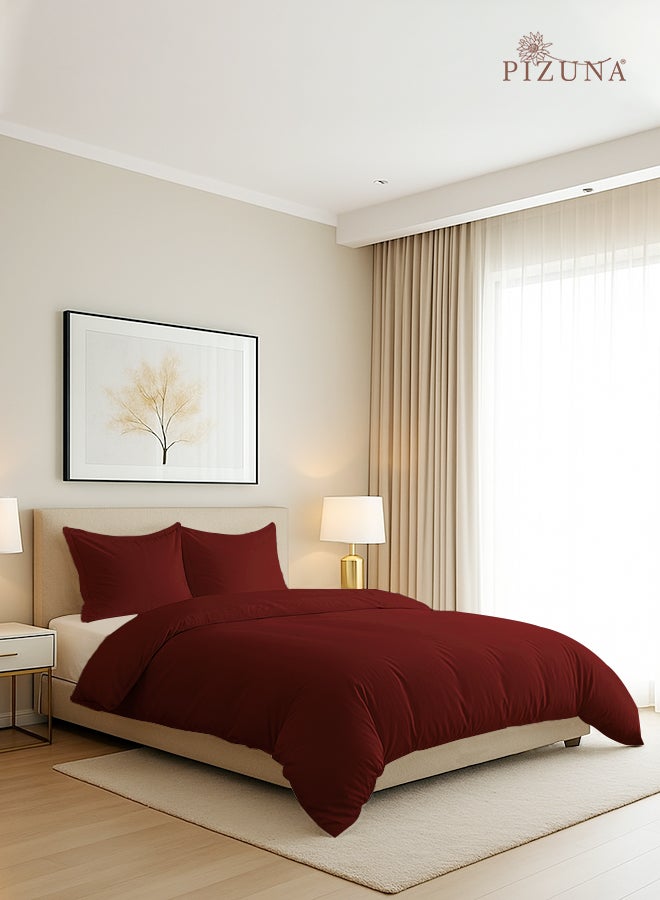 PIZUNA Pure Combed Cotton Duvet Cover King 260x220 cm, Rio Red, 400 Thread Count Cool Breathable 100% Long Staple Cotton Sateen Weave Quilt Cover with 2 Pillowcases (Luxurious Bedding Set) - Image 1