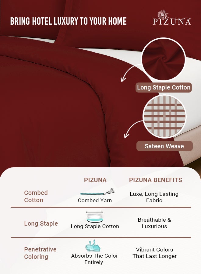 PIZUNA Pure Combed Cotton Duvet Cover King 260x220 cm, Rio Red, 400 Thread Count Cool Breathable 100% Long Staple Cotton Sateen Weave Quilt Cover with 2 Pillowcases (Luxurious Bedding Set) - Image 2