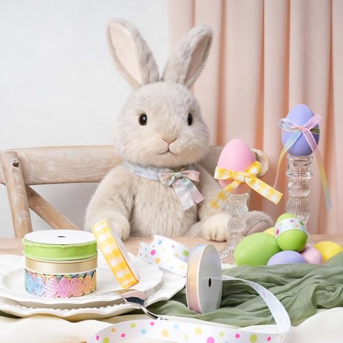 LaRibbons Easter Ribbons for Crafts, 6 Rolls Spring Decorative Ribbons,5 Yards Each, Pastel & Easter Egg Designs for Gift Wrapping, Wreaths & DIY Crafts - Image 3