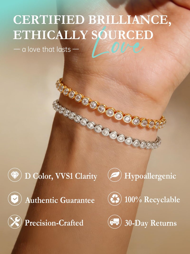 LOIPURI Moissanite Tennis Bracelet for Women, Show She Still Matters Anniversary Bracelet Gift for Wife, 4.2cttw D Color VVS1 Moissanite Bezel Set, 14K Gold Plated Sterling Silver, Idea Gift for Her 7" - Image 5