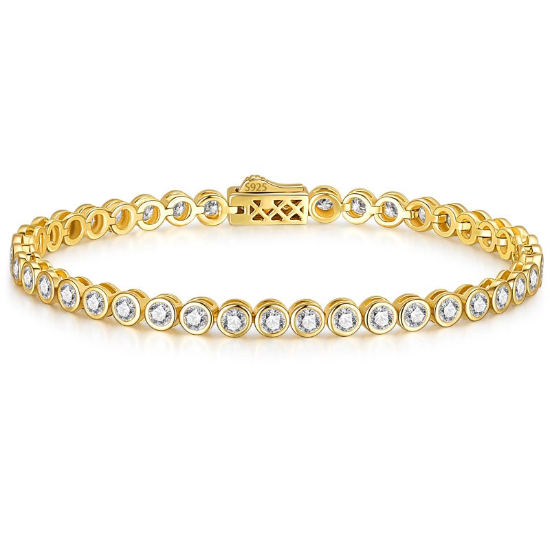 LOIPURI Moissanite Tennis Bracelet for Women, Show She Still Matters Anniversary Bracelet Gift for Wife, 4.2cttw D Color VVS1 Moissanite Bezel Set, 14K Gold Plated Sterling Silver, Idea Gift for Her 7" - Image 1