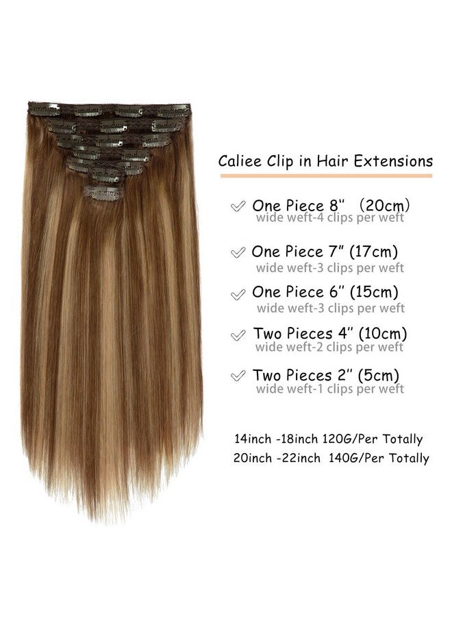 Caliee Real Hair Extension Clip in Human Hair Extensions for Full Head R4-4/27 Balayage Natural Straight Hair Extensions for Women 16inch 120g 7Pcs - Image 2