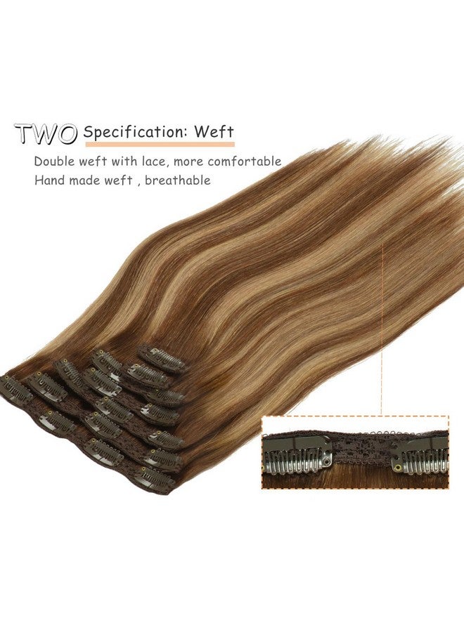 Caliee Real Hair Extension Clip in Human Hair Extensions for Full Head R4-4/27 Balayage Natural Straight Hair Extensions for Women 16inch 120g 7Pcs - Image 4