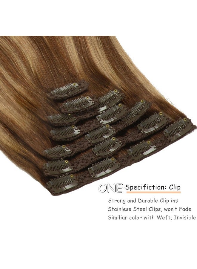 Caliee Real Hair Extension Clip in Human Hair Extensions for Full Head R4-4/27 Balayage Natural Straight Hair Extensions for Women 16inch 120g 7Pcs - Image 3