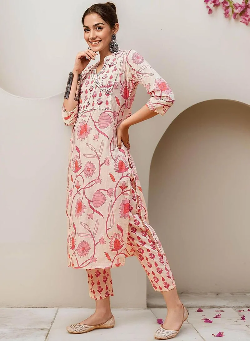 ISHIN  Women Off White Cotton 2 Pcs Kurta Set for Women | Best Price UAE