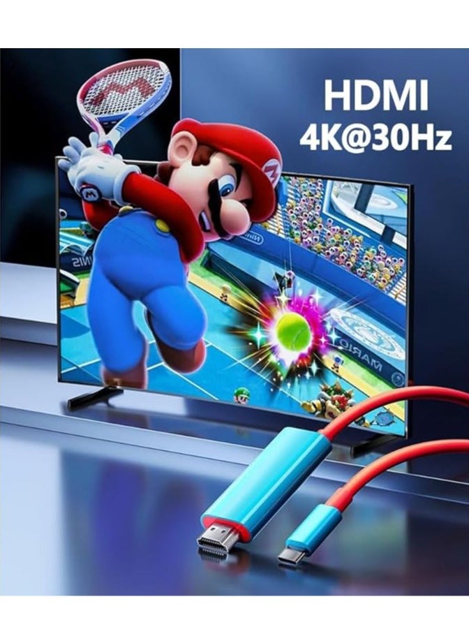 محول HDMI لمنفذ السويتش مع إخراج فيديو 4K وشحن سريع بقوة 100 واط لمحطة السويتش المحمولة / سويتش OLED بكابل طوله 2 متر لسويتش / سويتش OLED و Steam Deck والهواتف الذكية وأجهزة الكمبيوتر الشخصية.