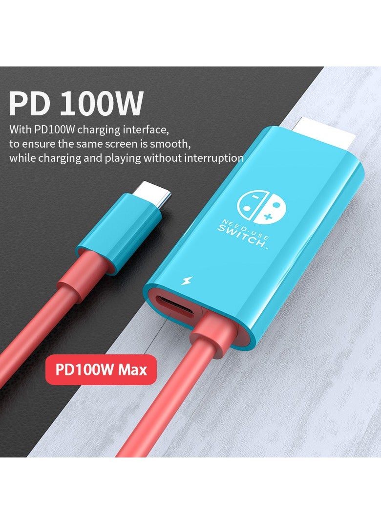 محول HDMI لمنفذ السويتش مع إخراج فيديو 4K وشحن سريع بقوة 100 واط لمحطة السويتش المحمولة / سويتش OLED بكابل طوله 2 متر لسويتش / سويتش OLED و Steam Deck والهواتف الذكية وأجهزة الكمبيوتر الشخصية.
