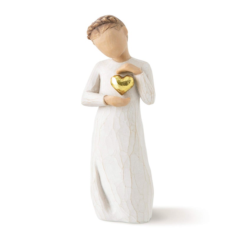 Willow Tree Keepsake, Kept Forever in The Heart, Figure Holding Gold Leaf Heart, an Expression of Love and Caring or to Express Sympathy and Comfort, Sculpted Hand-Painted Figure - Image 1