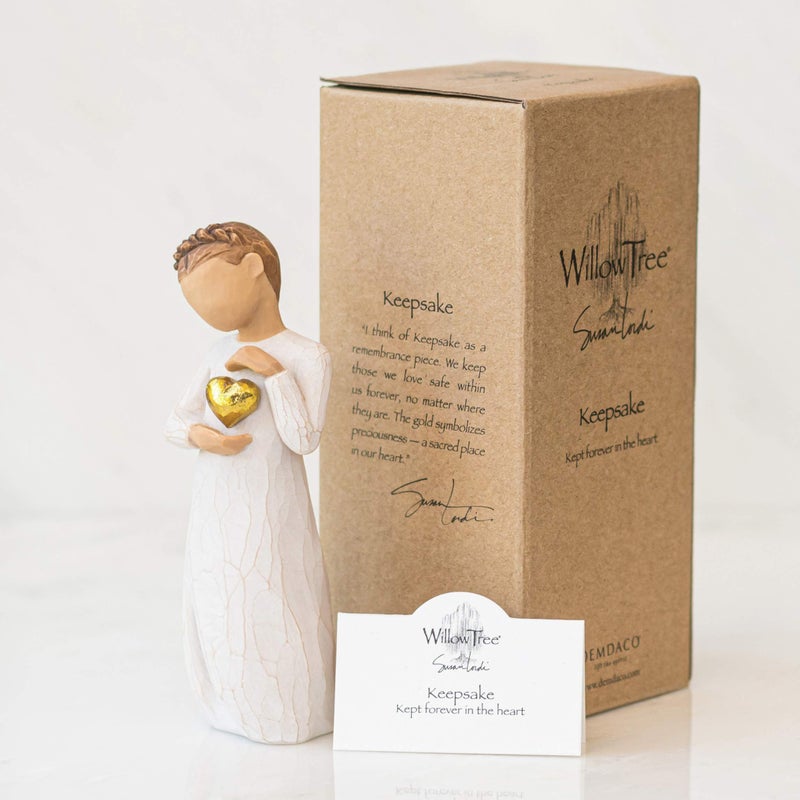 Willow Tree Keepsake, Kept Forever in The Heart, Figure Holding Gold Leaf Heart, an Expression of Love and Caring or to Express Sympathy and Comfort, Sculpted Hand-Painted Figure - Image 5