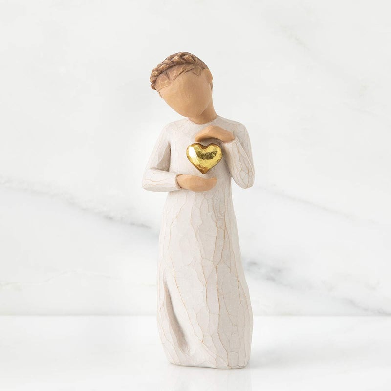 Willow Tree Keepsake, Kept Forever in The Heart, Figure Holding Gold Leaf Heart, an Expression of Love and Caring or to Express Sympathy and Comfort, Sculpted Hand-Painted Figure - Image 2