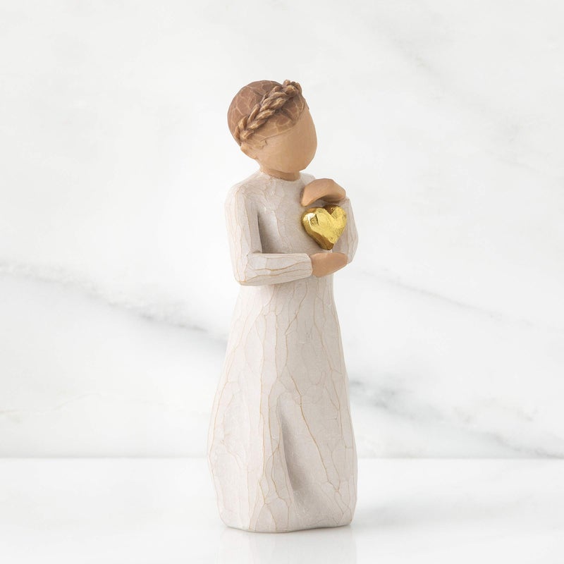 Willow Tree Keepsake, Kept Forever in The Heart, Figure Holding Gold Leaf Heart, an Expression of Love and Caring or to Express Sympathy and Comfort, Sculpted Hand-Painted Figure - Image 4