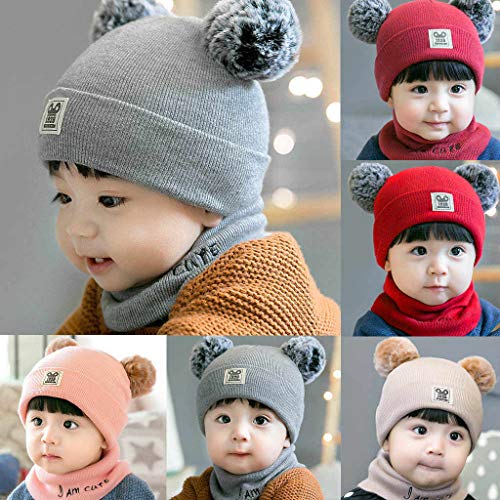 Krystle Baby Knit Hat Scarf Set Toddler Girls Boys Winter Pom Pom Beanie Cap with Neck Warmer (Khaki)-(0-3 Years) - Image 2