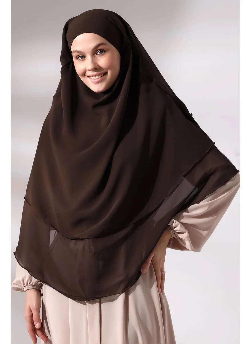 İhvan Ihvan Brown Three Layer Veiled Short Chiffon Hijab Soufflé Scarf