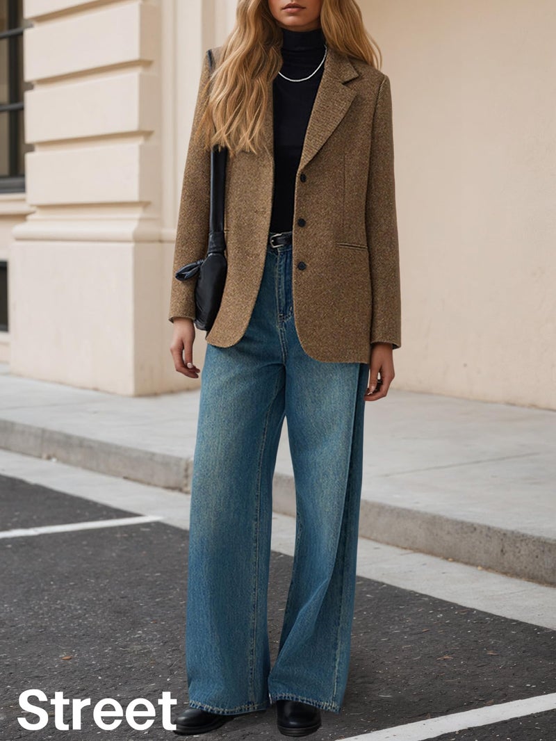 Mina Self Herringbone Tweed Wool Blazers Jacket for Women 2026 Fall Winter Womens Khaki Trendy Oversized Boyfriend Business Dressy Casual Professional Work Women's Blazers & Suit Jackets - Image 5