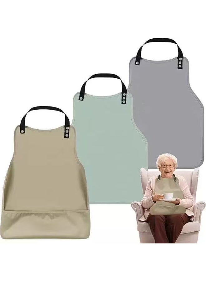 3PCS Adult Bib with Food Catcher Pocket, Waterproof Reusable Mealtime Clothing Protector, Adjustable Stain Resistant Bibs for Elderly, Seniors, Patients - Image 1