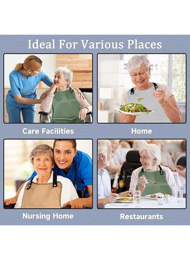 3PCS Adult Bib with Food Catcher Pocket, Waterproof Reusable Mealtime Clothing Protector, Adjustable Stain Resistant Bibs for Elderly, Seniors, Patients - Image 2