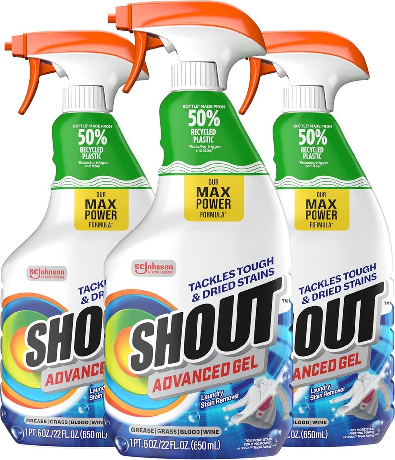 Shout Advanced Laundry Stain Remover Gel, Breaks Down 100+ Types of Tough Stains, 22 Oz, Pack of 3 Global light sturdy raw material - Image 1