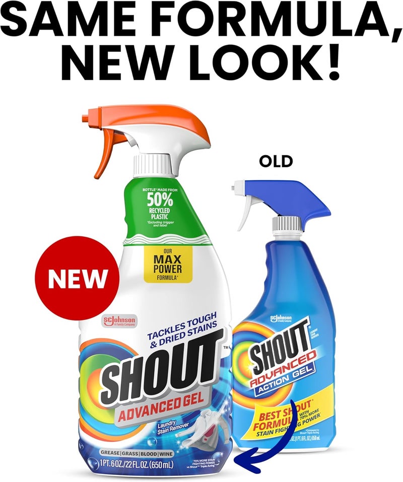 Shout Advanced Laundry Stain Remover Gel, Breaks Down 100+ Types of Tough Stains, 22 Oz, Pack of 3 Global light sturdy raw material - Image 2