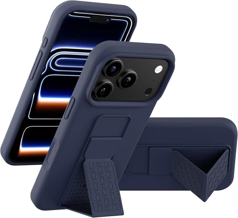 بورتوني حافظة iPhone 17 Pro، غطاء حامل إصبع مع حامل قابل للطي، حافظة سيليكون ناعمة متعددة الحوامل مغناطيسية للسيارة لهاتف iPhone 17 Pro مقاس 6.3 بوصة (أزرق، iPhone 17 Pro) - Image 1
