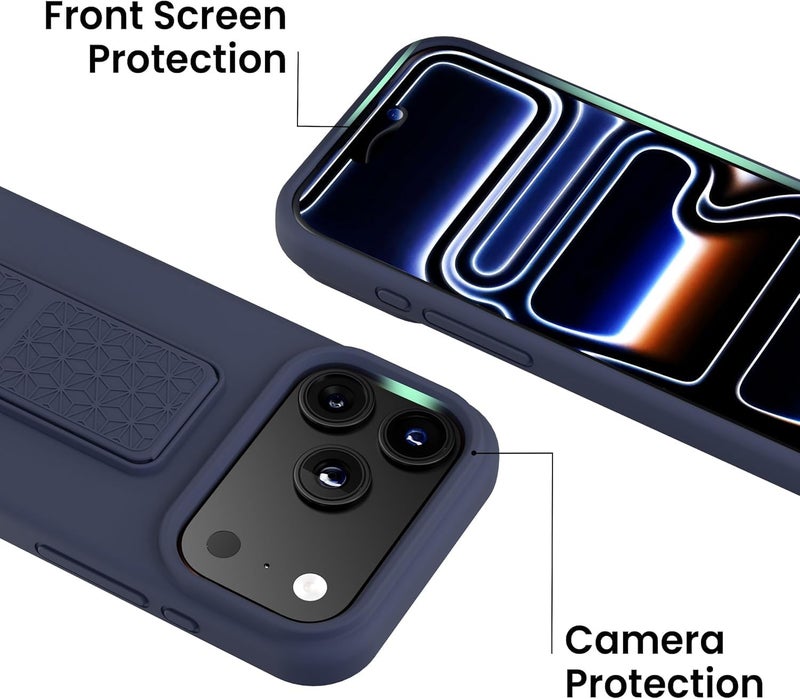 بورتوني حافظة iPhone 17 Pro، غطاء حامل إصبع مع حامل قابل للطي، حافظة سيليكون ناعمة متعددة الحوامل مغناطيسية للسيارة لهاتف iPhone 17 Pro مقاس 6.3 بوصة (أزرق، iPhone 17 Pro) - Image 3