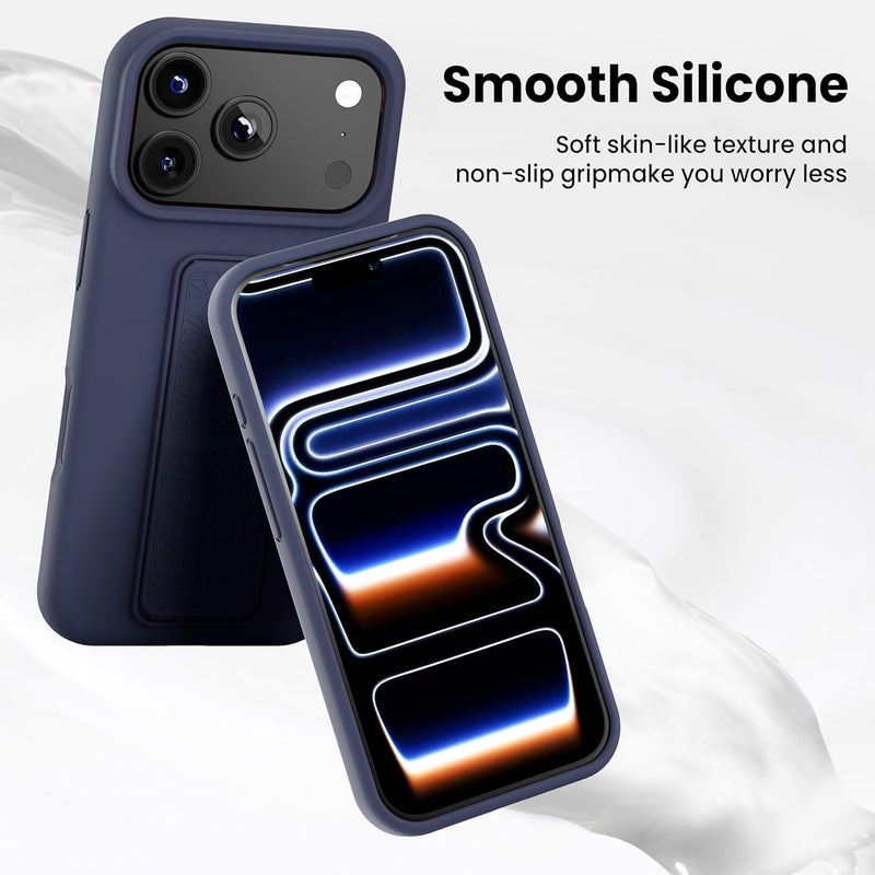 بورتوني حافظة iPhone 17 Pro، غطاء حامل إصبع مع حامل قابل للطي، حافظة سيليكون ناعمة متعددة الحوامل مغناطيسية للسيارة لهاتف iPhone 17 Pro مقاس 6.3 بوصة (أزرق، iPhone 17 Pro) - Image 4