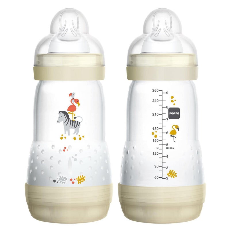 MAM Easy Start Anti-Colic Baby Bottle 9 oz, Medium Flow, Breastfeeding-Like Silicone Nipple Bottle, Reduces Colic, Gas, & Reflux, Easy-to-Clean, BPA-Free, Vented Baby Bottles for Newborns, 2+ Months - Image 1