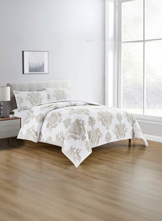 In-House Lazio | Microfiber Comforter Set 4 Pieces - King - 260x240 cm - White & Beige  - Image 1