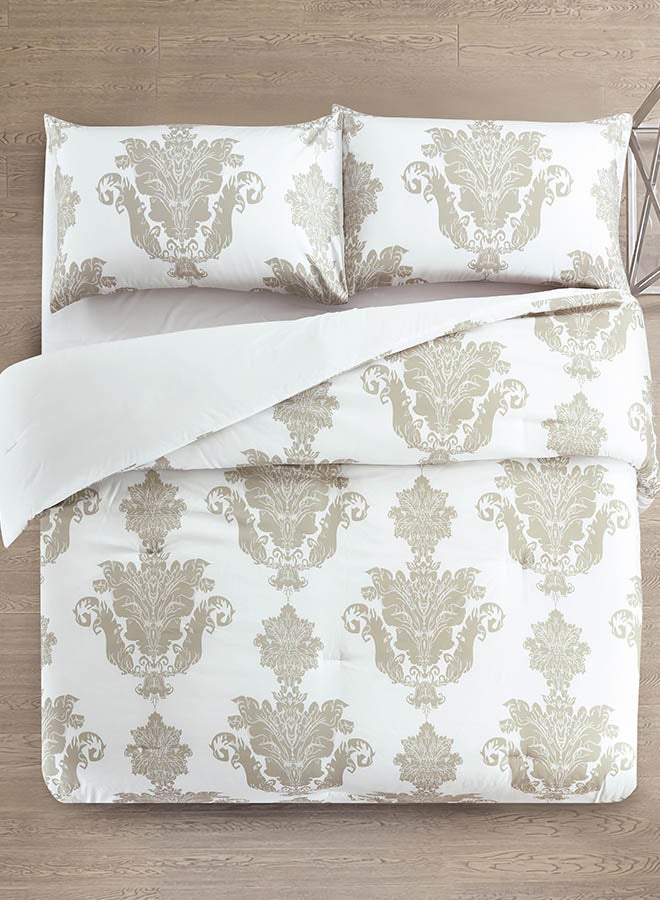 In-House Lazio | Microfiber Comforter Set 4 Pieces - King - 260x240 cm - White & Beige  - Image 2